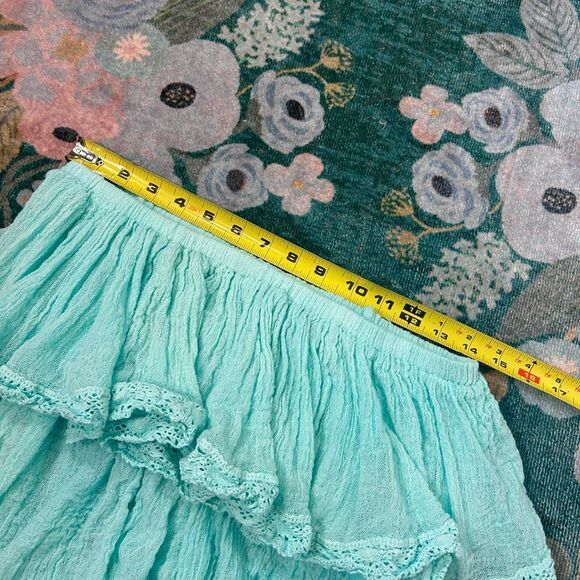 Jen's Pirate Booty Top Womens One Size teal Gauze Ruffle Lace Crop Off Shoulder - Picture 8 of 11